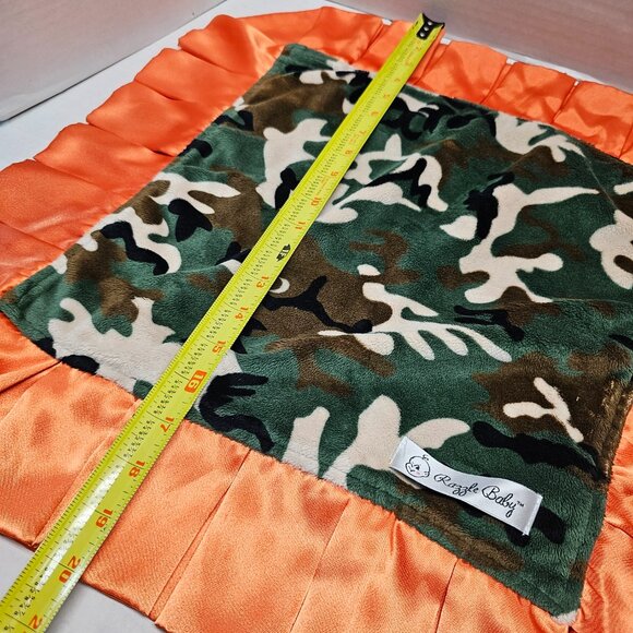 Security Lovey Blanket Camo Camouflage Orange Satin Edge Green Black Razzle Baby - Picture 4 of 8